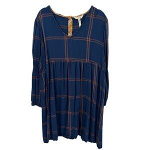 Matilda Jane Just Imagine Silvi Windowpane Plaid Dress Blue & Brown Womens XXL